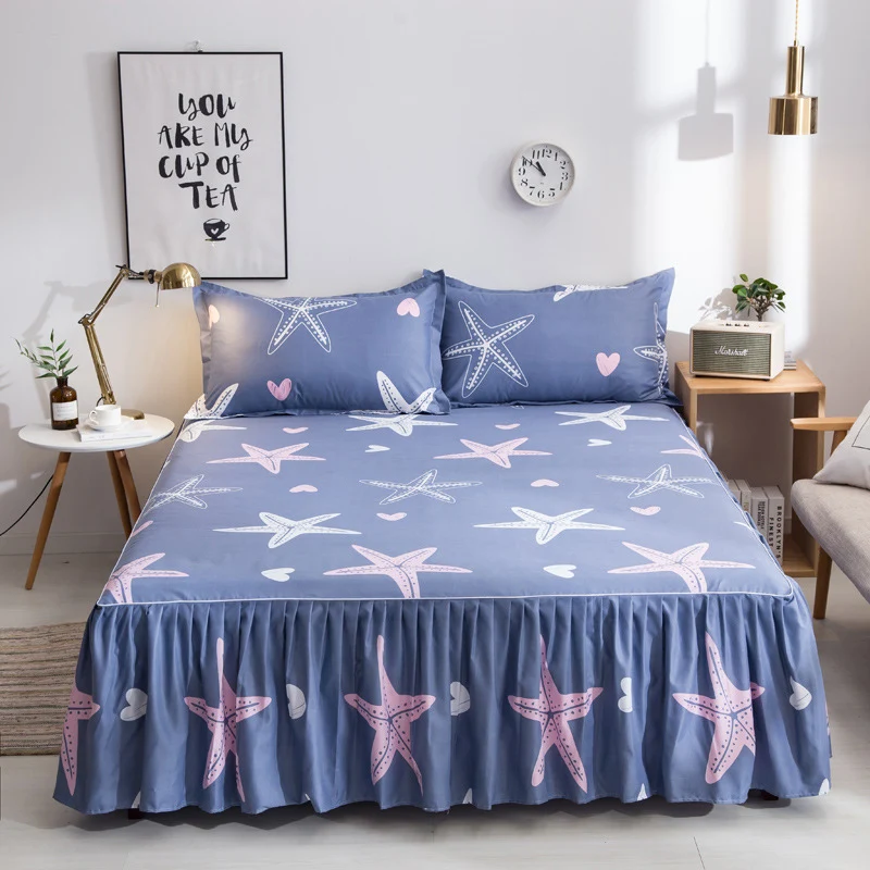 

New Bed Skirt Bedcover Printed Bed Skirt Three-Piece Bedroom Home Textile Bedding Cross-Border Retail Wholesale