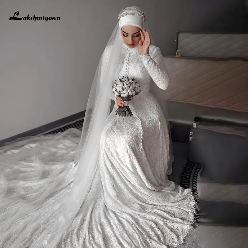 Lakshmigown Lace Robe De Mariage Long Sleeve A Line Muslim Wedding Dress with hijab bridal dress plus size Vestidoe De Noiva 1