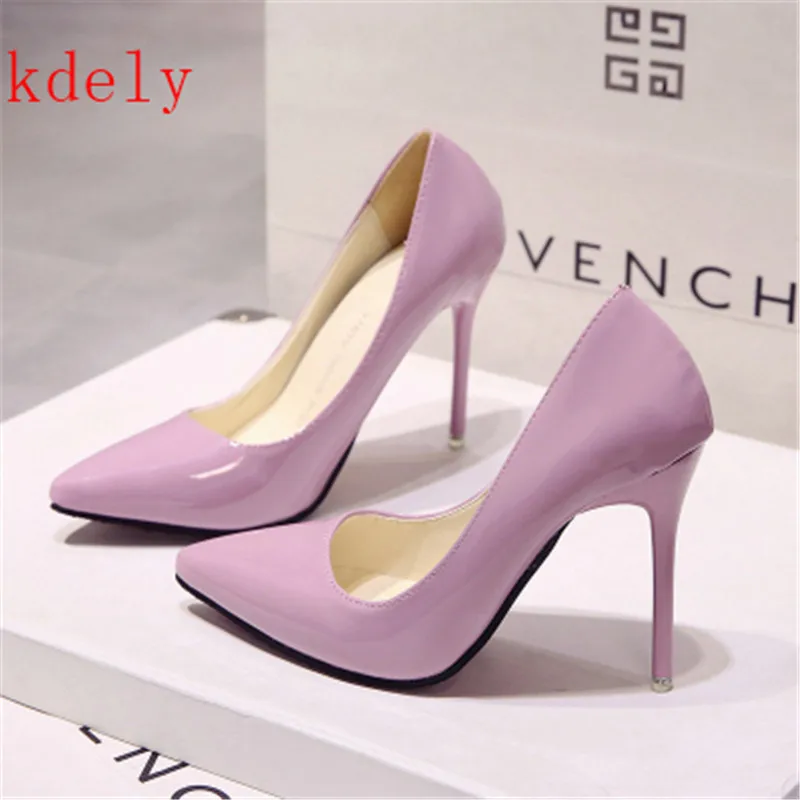 Plus Size 34-44 Hot Women Shoes Pointed Toe Pumps Patent Leather Dress High Heels Boat Wedding Zapatos Mujer Blue Wine Red