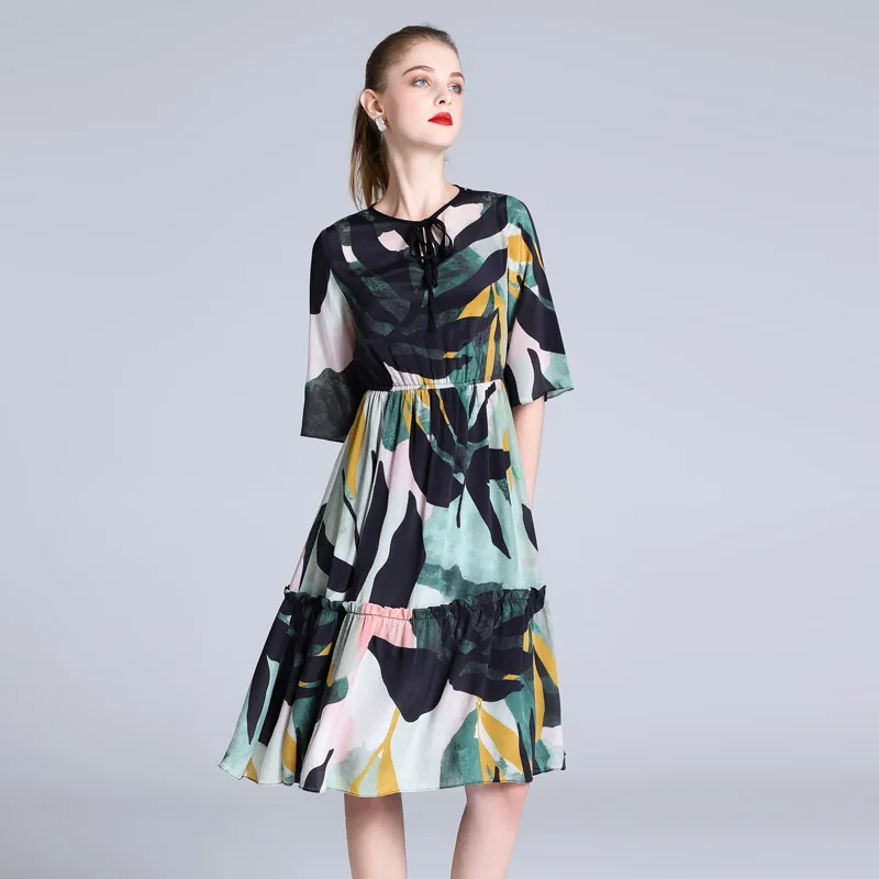 Wit Zwart Groene Bladeren Bloemen Zijden Jurken Vrouwen 2020 Zomer Lange Casual Kantoor Werk Beach Party Jurk Plus Size Dropship Wit Zwart Groene Bladeren Bloemen Zijden Jurken Vrouwen 2020 Zomer Lange Casual Kantoor Werk Beach Party Jurk Plus Size Dropship