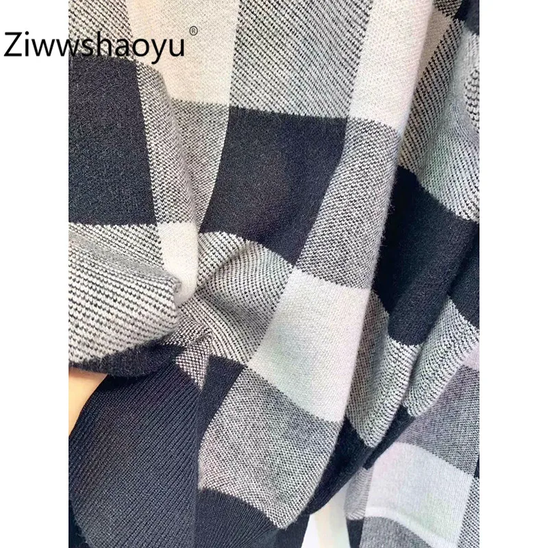 Ziwwshaoyu модный дизайнерский свитер в черно-белую клетку пуловеры женские с длинными рукавами Осень-зима Вязаные Пуловеры Топы