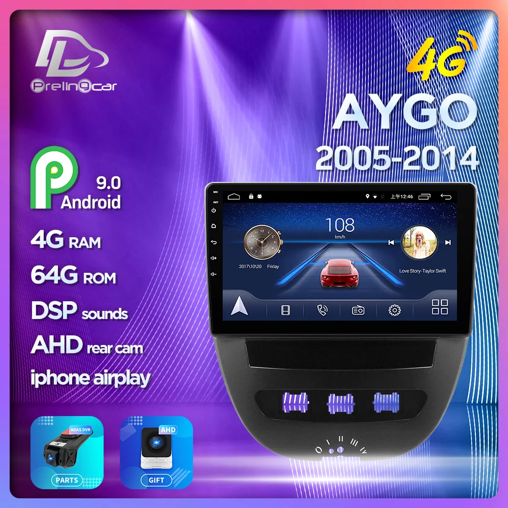 Android 9.0 System Car IPS Touch Screen Stereo For Peuget 107 Toyota Aygo Citroen C1 2005-2013 years Stereo