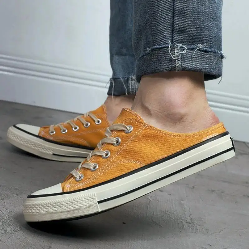 Men Canvas Sneakers Lovers Comfortable Slip-on Shoes Flats Casual Women Half Slipper Breathable Walking Shoes Plus Large Size 44 3