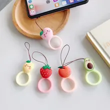 Универсальные милые Мультяшные фрукты Клубника авокадо груша оранжевый персик мягкий силиконовый для мобильных телефонов палец кольцо ремешок аксессуары