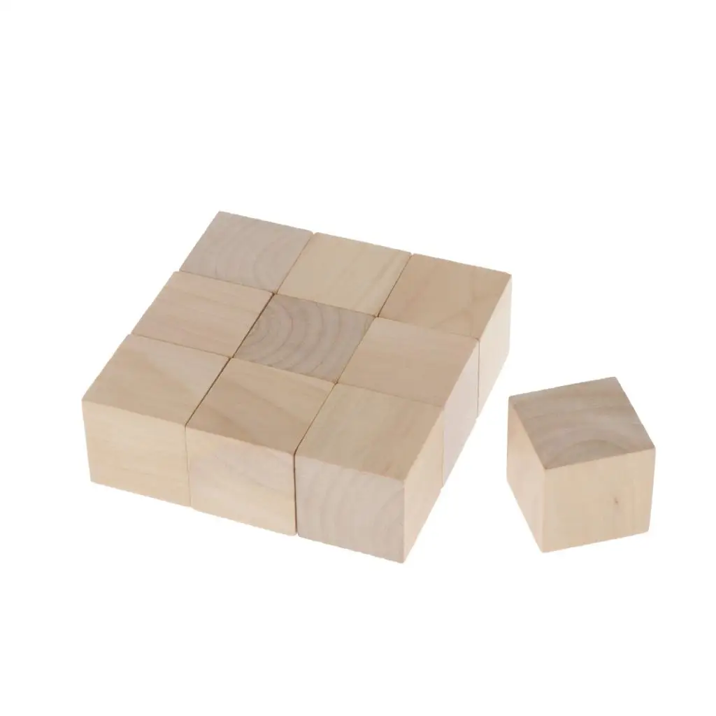 4cm Wooden Cubes, 10pcs Unfinished Square Wood Blocks for Kids Math Teaching, Crafts & DIY Projects