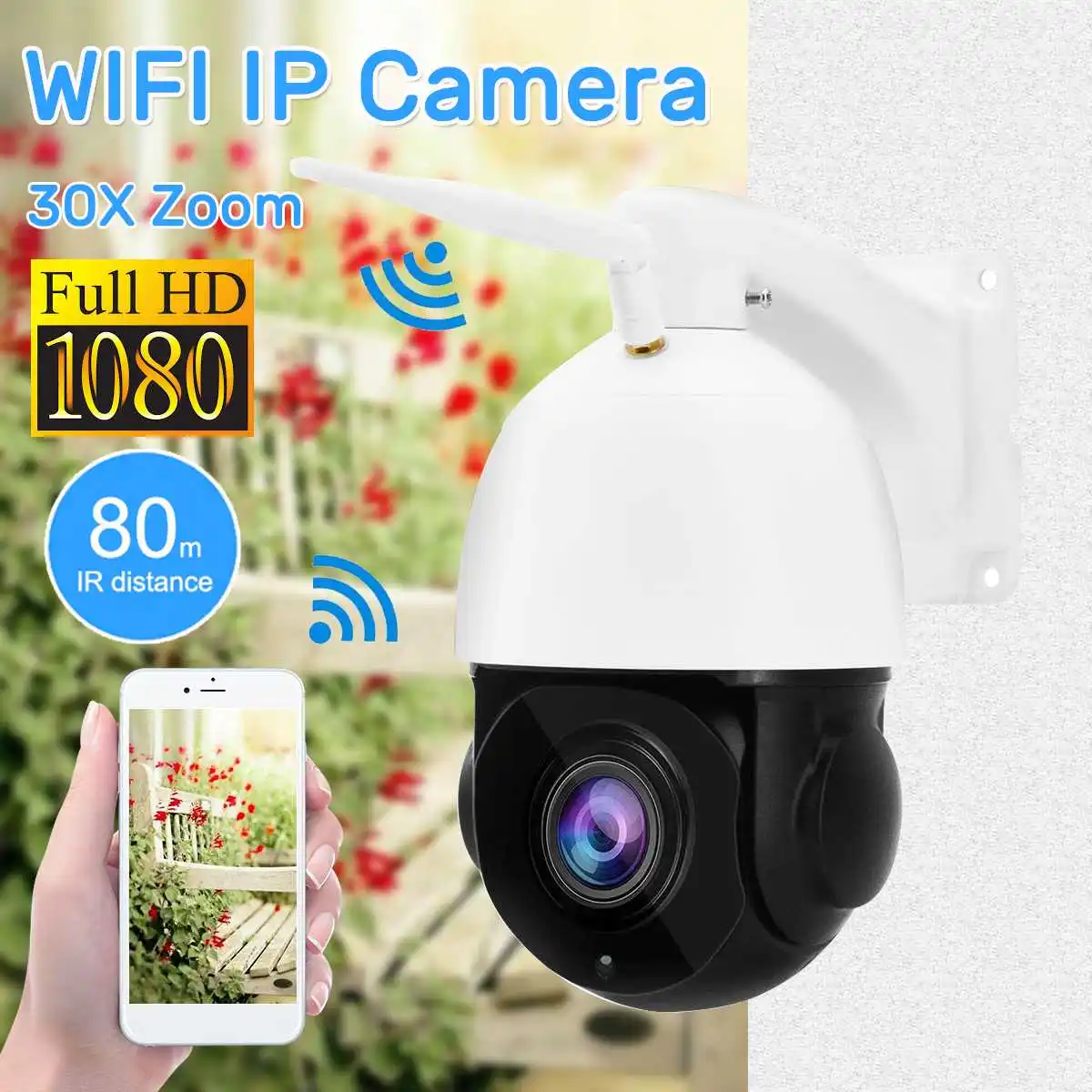 1080P WIFI 2.0MP PTZ IP Camera Pan/Tilt Speed Dome Camera Audio Waterproof Home Security Cameras Baby Sleeping Monitors