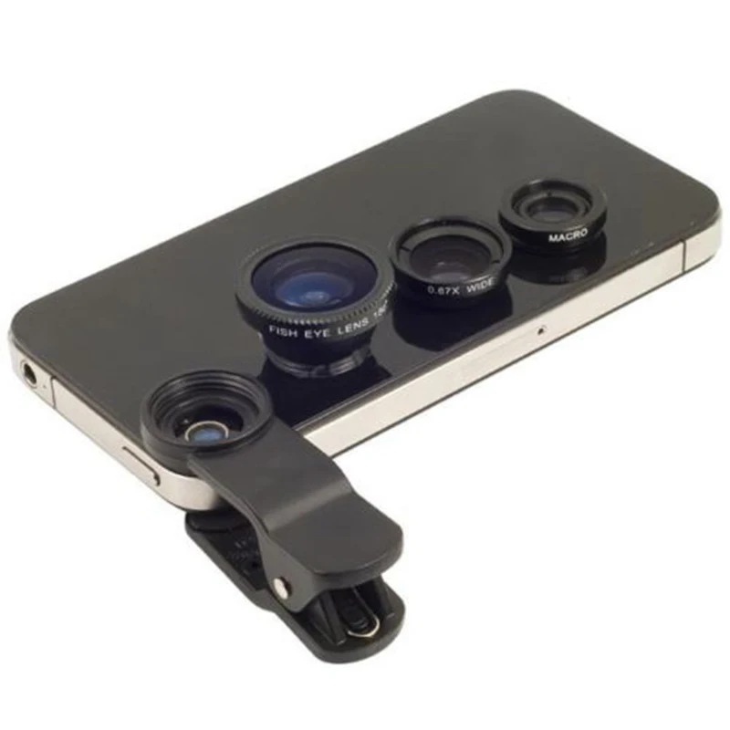 Fish eye universal 3 in 1 mobile phone chip lenses fisheye wide angle macro camera for iphone 6 5s/5 And All Other Smart Phones