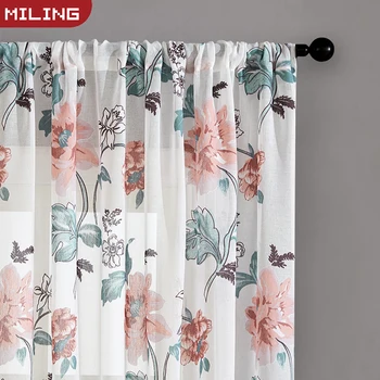

Living Room Bedroom Peony Flower Tulle Curtain Fabric Curtain European Printed Gauze Curtain Morden Tulle Kitchen Curtains