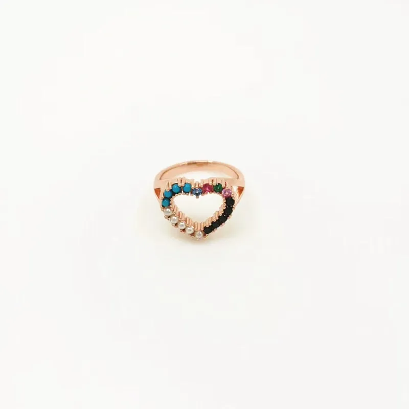 Fashion Women Girls Silver Gold Rose Stainless Steel Copper Color White Blue Crystal Hollow Heart Bear Rings Jewelry