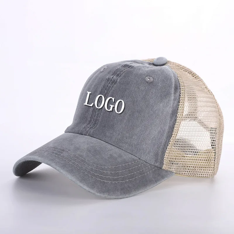 Custom Cotton Mesh Baseball Cap Adjustable Summer Cool Hats For Women Men Hip Hop Trucker Hat Print L;ogo Customized Beach Hat men's waterproof baseball cap Baseball Caps