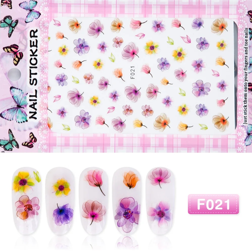 1 шт 3D цветущие наклейки для ногтей цветы клей для нейл-арта наклейки s Цветок Лист наклейки для ногтей и наклейки для нейл-арта Советы DIY украшения - Цвет: F021
