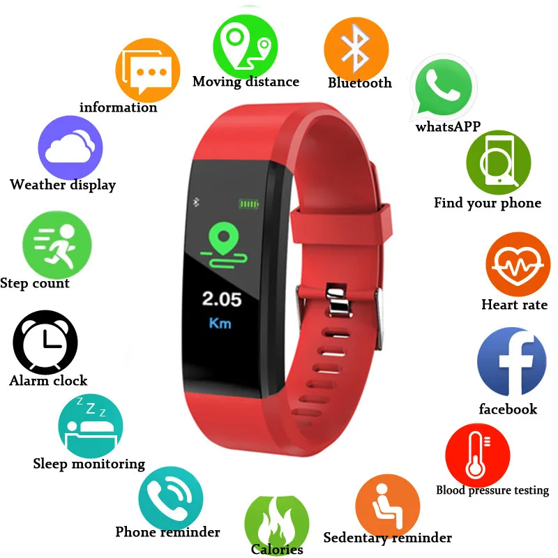 

115 PLUS Smart Watch Heart Rate Monitor Blood Pressure Fitness Tracker Smartwatch Sport Watch for ios android + BOX Men Women