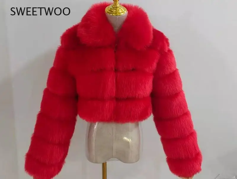 Faux Fox Fur 2021 Winter Coat Women Fashion High Quality Thick Faux Fur Coat Women Vintage Long Sleeve Short Jackets Furry Coat