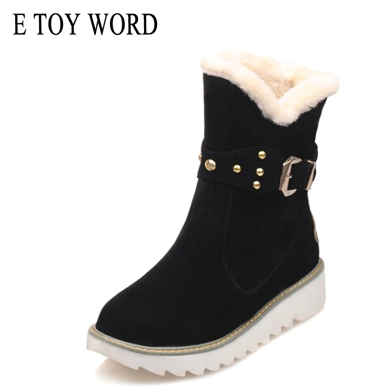

E TOY WORD Winter women boots snow boots large size 40-43 Scrub leather belt buckle Plus velvet casual booties women shoes