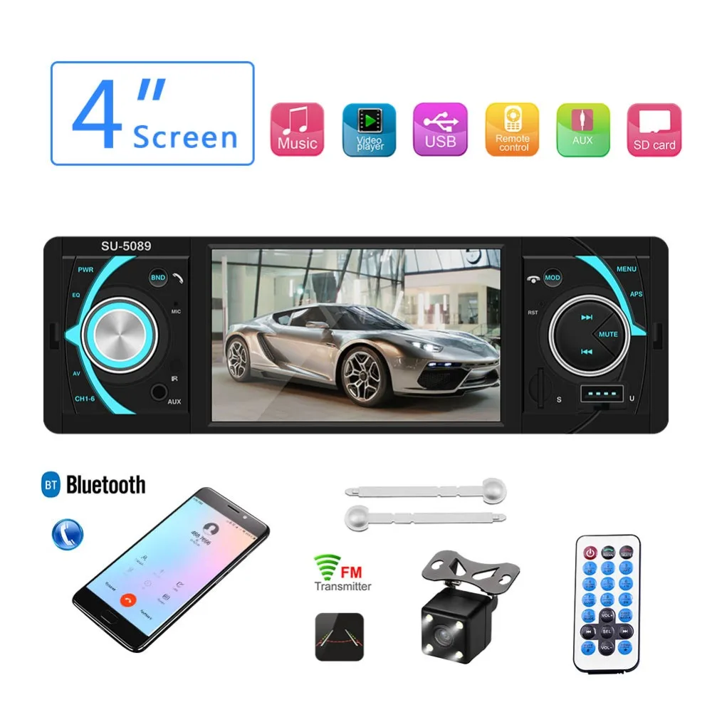 Автомобильная Радио 1 Din FM AUX Авторадио Bluetooth громкой связи Авто аудио стерео Поддержка камеры заднего вида рулевое колесо управление TF