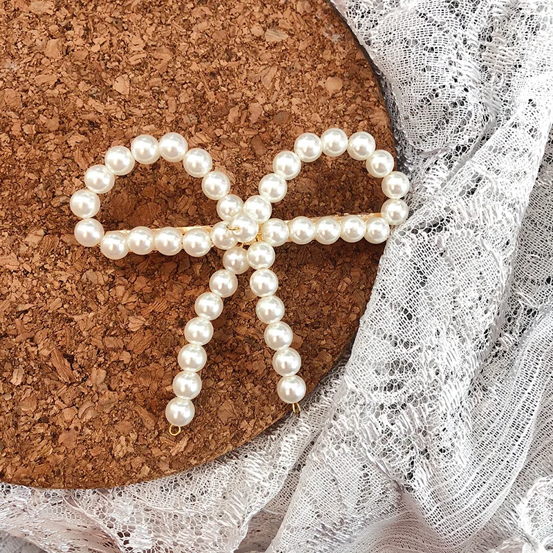

Dongdaemun INS Online Celebrity Bow Pearl Spring Clip Gold Plated GIRL'S Ponytail Clip Network Hot Selling Hair Accessories