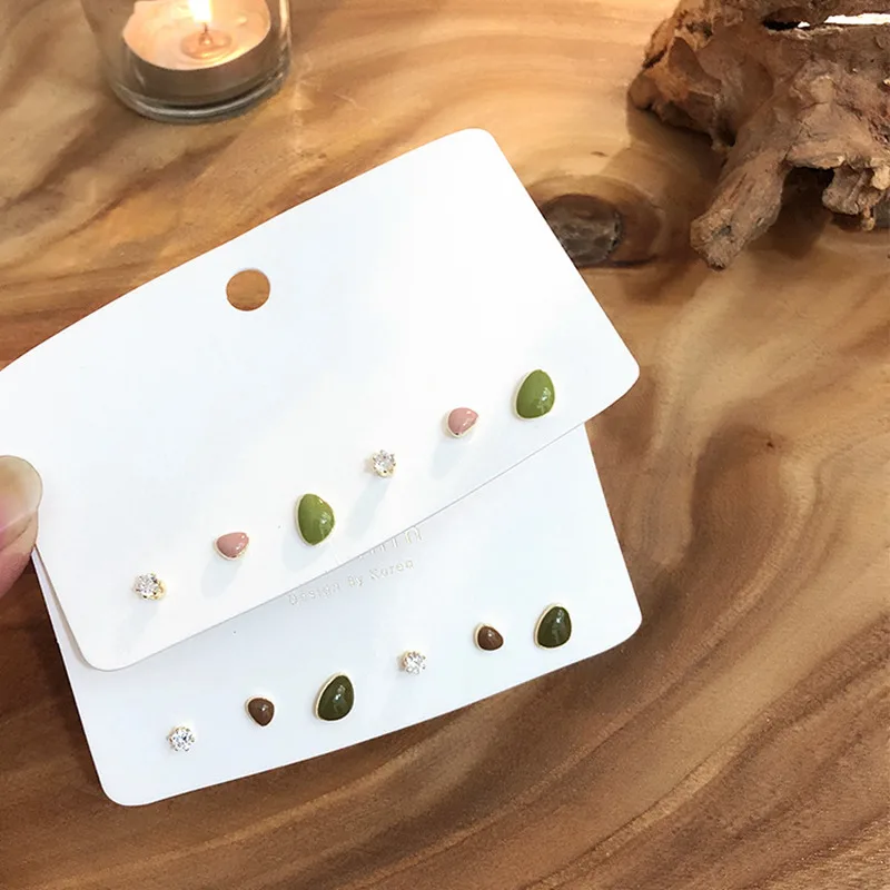 

Korean Crystal Zircon Drop Glaze Set Small Stud Earrings Female Simple Temperament Green Irregular Metal Girl Jewelry