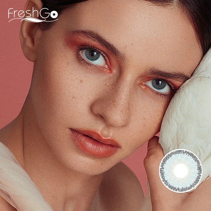 Цветные контакты FreshGo премиум класса синего цвета линзы для глаз с диоптриями