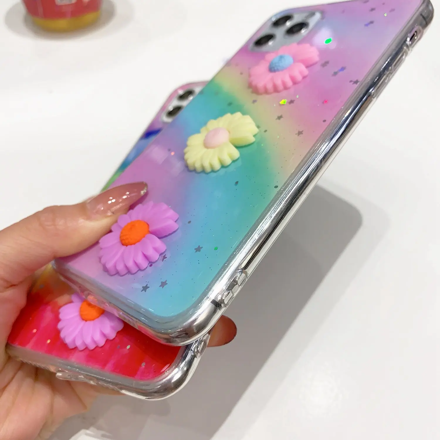 Чехол A30 с радужными маргаритками и блестками для Samsung a50 Galaxy A70 A51 A71 A81 A91 A750 A7 2018 A20