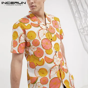 

2020 Men Hawaiian Shirt Printing Lapel Casual Vacation Streetwear Camisa Masculina Summer Short Sleeve Men Beach Shirt INCERUN 7