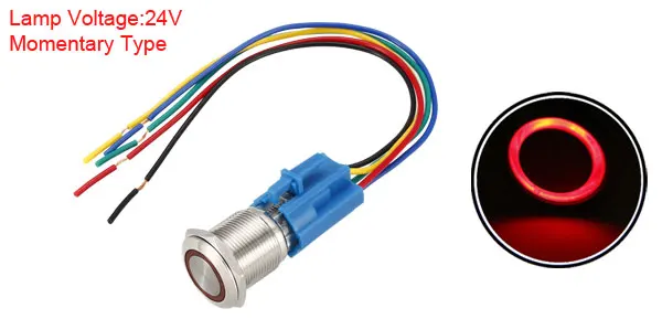 Red Momentary-24V Uxcell кнопочный переключатель мгновенного мгновенный 19mm монтажное Диаметр 1NO 1NC COM 12/24V светодиодный светильник с разъем провода - Цвет: Red Momentary-24V