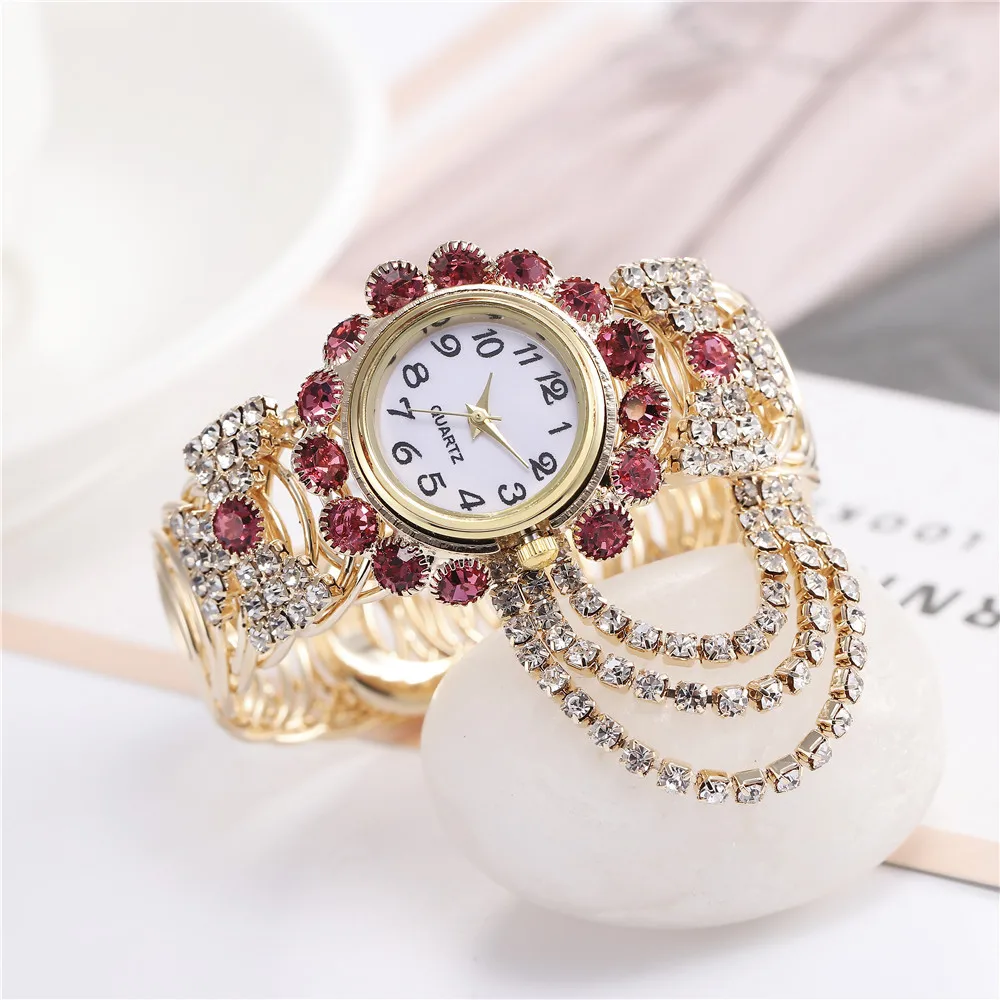 Модные креативные женские часы цветной горный хрусталь браслет микс часы бахрома часы ремень кварцевые часы небольшие часы платье