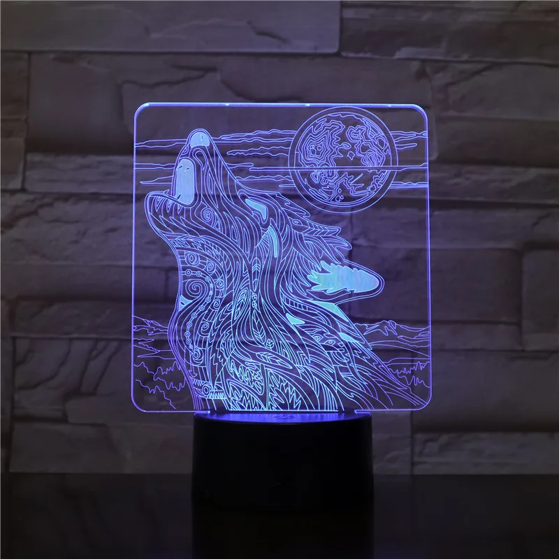 Wolf Roaring Moon 3D Светодиодная лампа ночник USB/батарея работает ночник лампа визуальный световой эффект подарок для подростка Прямая поставка