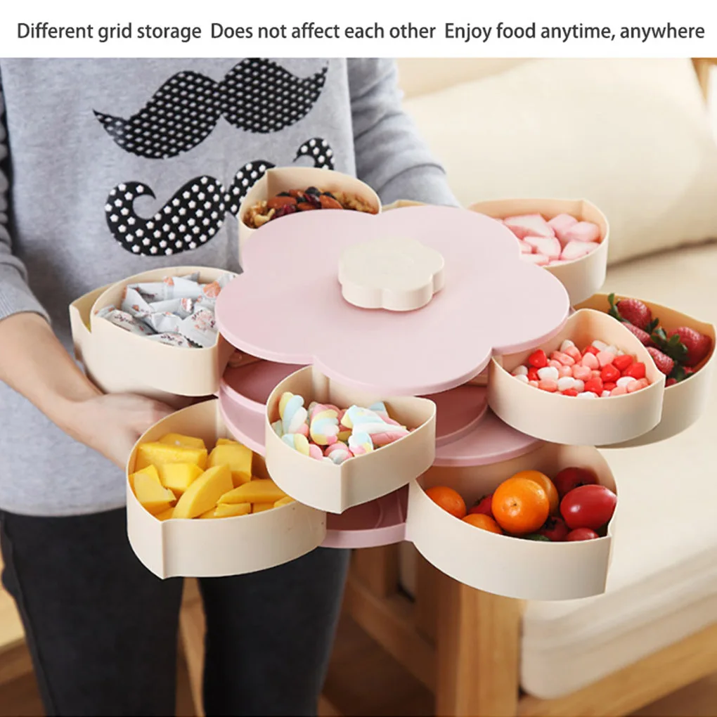 

Flower Shape Rotating Candy Box Wedding Favor Container Home Divided Dried Fruit Snacks Plate