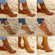 Цепочка «Богема» ботильоны Браслеты для Для женщин босиком сандалии, вязанные крючком бижутерия для ног маленьких девочек Летняя Пляжная модная Стиль ножные браслеты ювелирные изделия