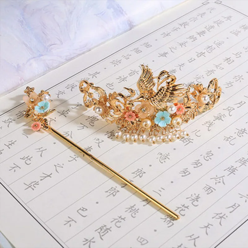 QIANJI Chinês hairpin do vintage cabelo coroa para estúdio de fotografia bonito acessórios para o cabelo estilo clássico - Цвет: S63