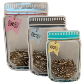 

Reusable Mason Jar Zip Bags Snack Saver Bag Kitchen Sealed Organizer Travel Light Fresh Food Moisture-Proof Storage Bag