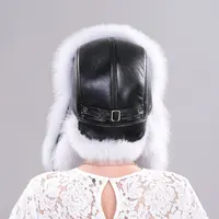 Winter Fur Hat for Women Hat with Ear Real Fox Fur Caps Russian Women Bomber Hats Bonnets Trapper Cap with Genuine Leather Top 4