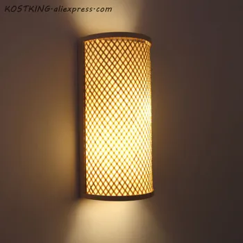 

Bamboo Wicker Rattan Shade Tunnel Wall Lamp Fixture Rustic Asian Japanese Korean Sconce Light Luminaria Bedroom Bedside Hallway
