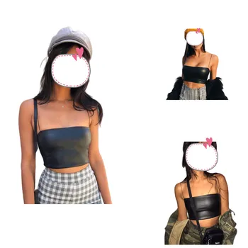 

Fashion Women Sexy Sleeveless Tank Tops Bustier Cami Sleeveless Hollow Out T-Shirt Summer Chest wrap Top Strappy Leather