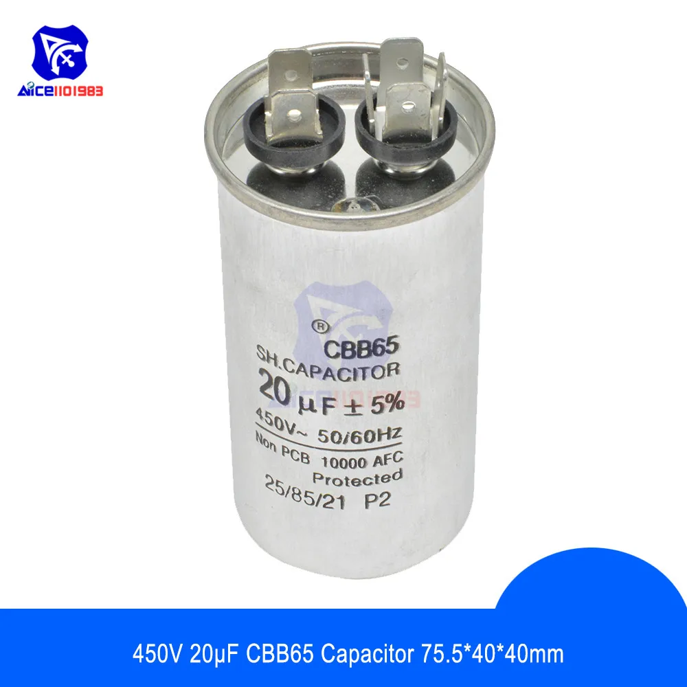 Diymore CBB65 может конденсатор с алюминиевой крышкой, 50/60Hz 450V 20μF ± 5% постоянной ёмкости, универсальный конденсатор кондиционера моторный накопитель переменного тока генератор стиральная машина
