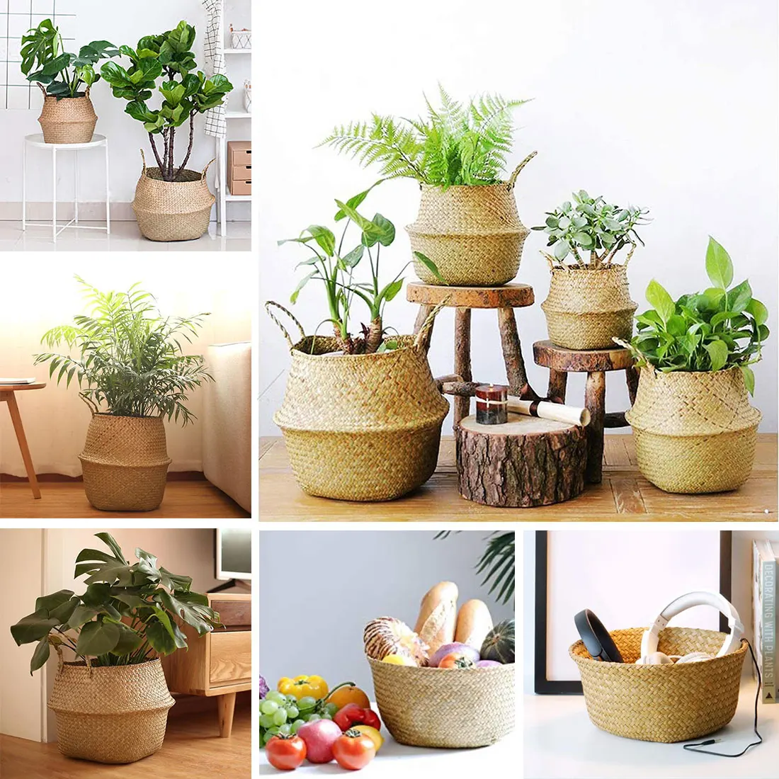 

1PCS Portable Seagrass Storage Basket Hanging Flower Pot Flower Arrangement Display Flower Gardening Decoration Plant Hot Sale