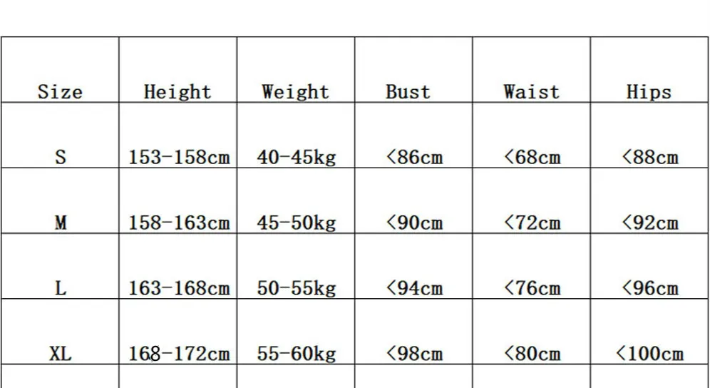Size reference table