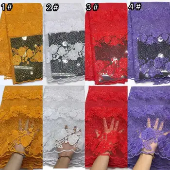 

African Lace Fabric 2019 3 D Flowers Embroidered Nigerian Laces Fabric High Quality French Tulle Lace Fabric For Women 5Yards