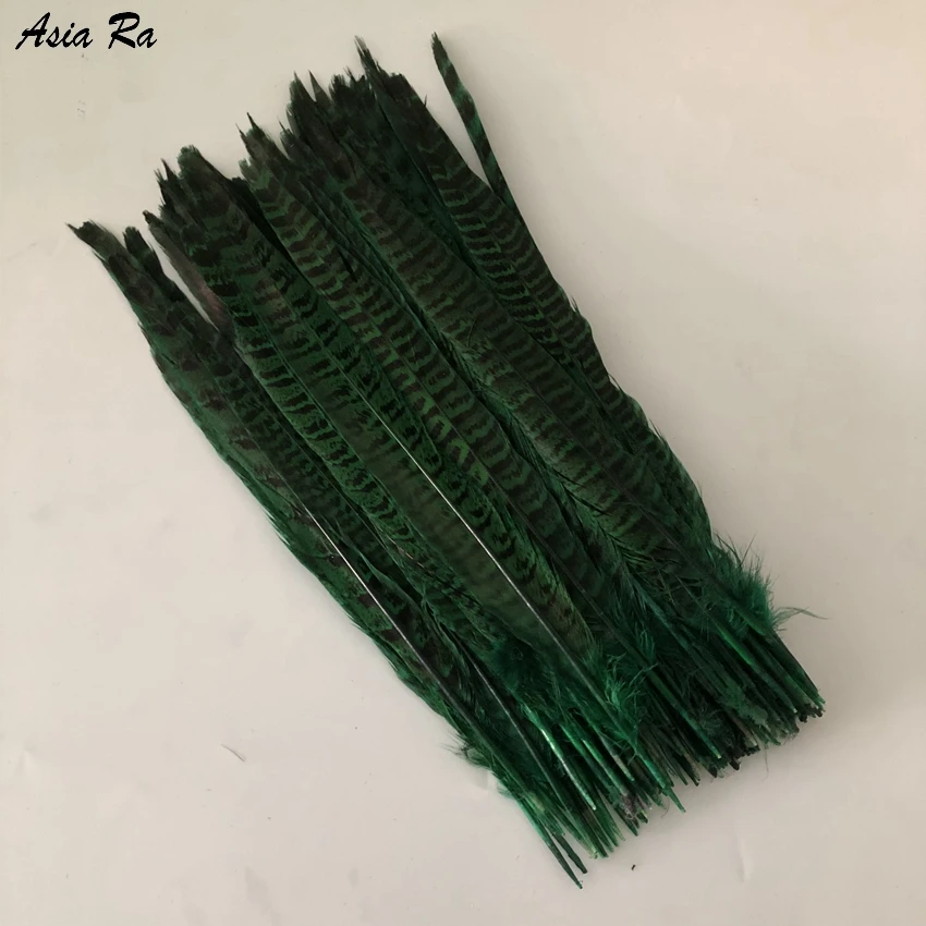 Asia Ra 100 Pieces Ringneck Pheasant Tails Pluma Length 30-35 CM Natural Lady Amherst Pheasant Feathers For Carnival Decorations - Цвет: green
