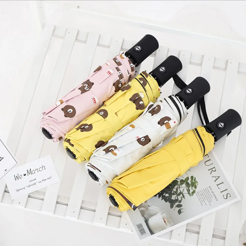 

Fully Automatic Umbrella Hipster Brown Bear Umbrella Vinyl UV-Protection Folding Umbrella Customizable Logo
