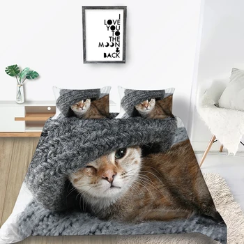 

Cute Pet Bedding Set King Size Fashionable 3D Creative Duvet Cover Cat Queen Twin Full Single Double Unique Design Bed Set