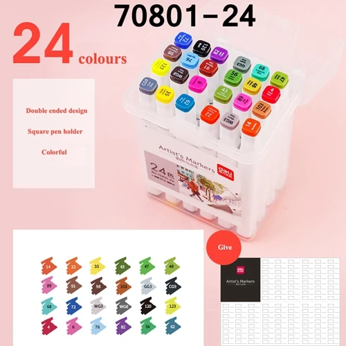 70801-24(24colors) 24-60 шт./кор. для кулинарно-деликатесной продукции 70801 Двусторонняя художника Маркеры маркер для белой доски 1 мм и 7 мм квадратный брусок маркером на масляной основе живопись чернилами Шариковая ручка - Цвет: 70801-24(24colors)
