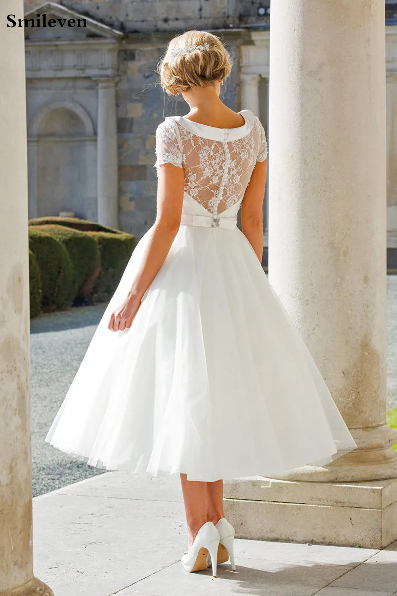 Smileven кружевное свадебное платье короткие Кепки с длинными рукавами vestido de casamento, платье принцессы, невесты романтичная Свадебная вечеринка платье