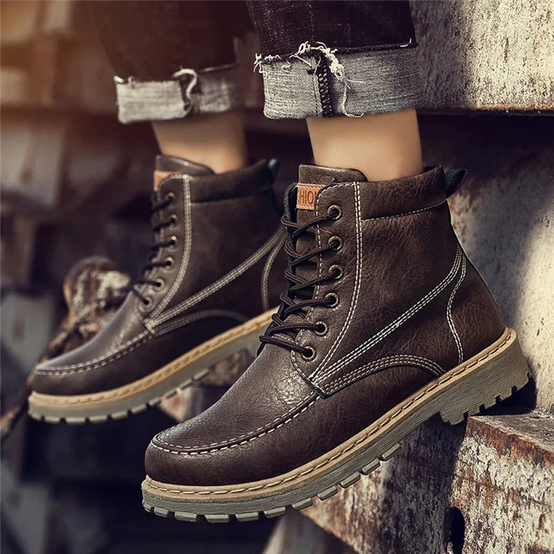 Zapatos De Hombre Mocasines/зимние рабочие ботинки для мужчин; большое плюшевое теплое обувь; Мужские Винтажные кожаные ботинки; нескользящая защитная обувь; 6