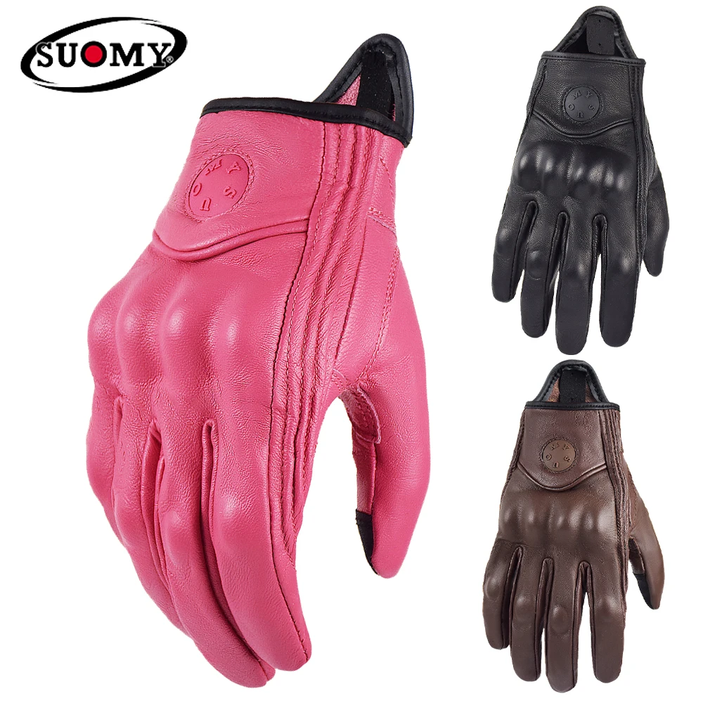 XS 2XL Summer Motorcycle Gloves Leather Women Pink Brown Outdoor Sport