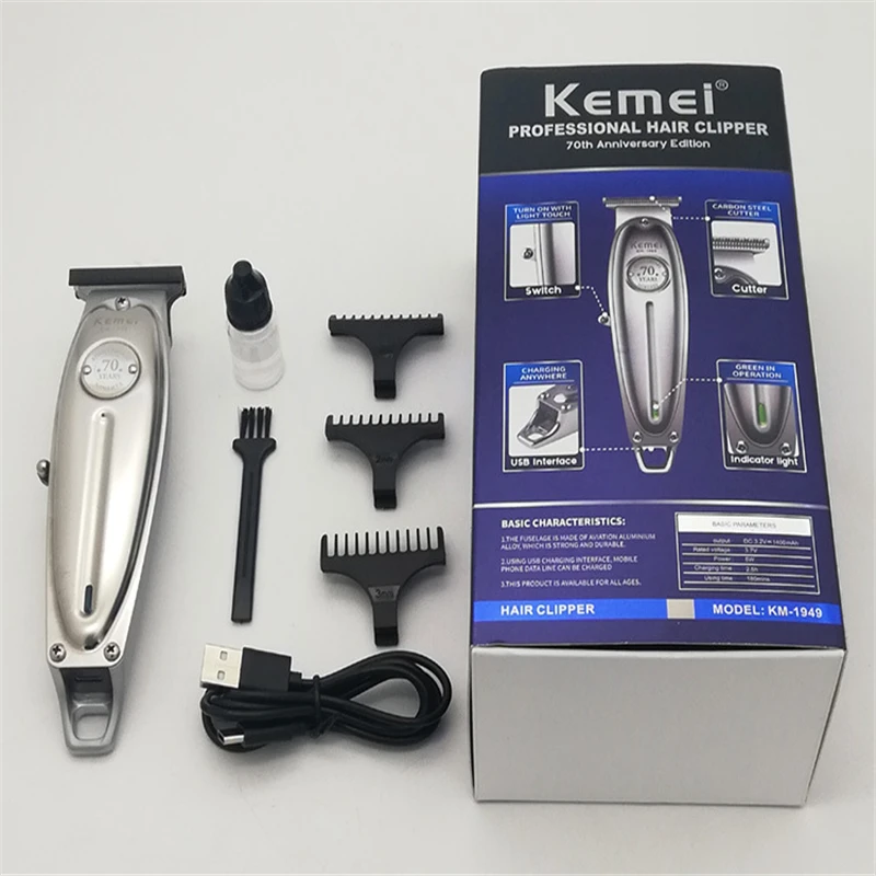 Kemei 1949, профессиональная машинка для стрижки волос, полностью металлическая, Мужская электрическая Беспроводная Машинка для стрижки волос 0 мм