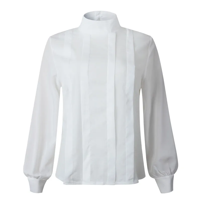 Водолазка с рукавом-фонариком, осенняя рубашка, топы, элегантная мода, кнопка сзади, женская блузка размера плюс свободные повседневные блузки, Женский пуловер - Цвет: Белый