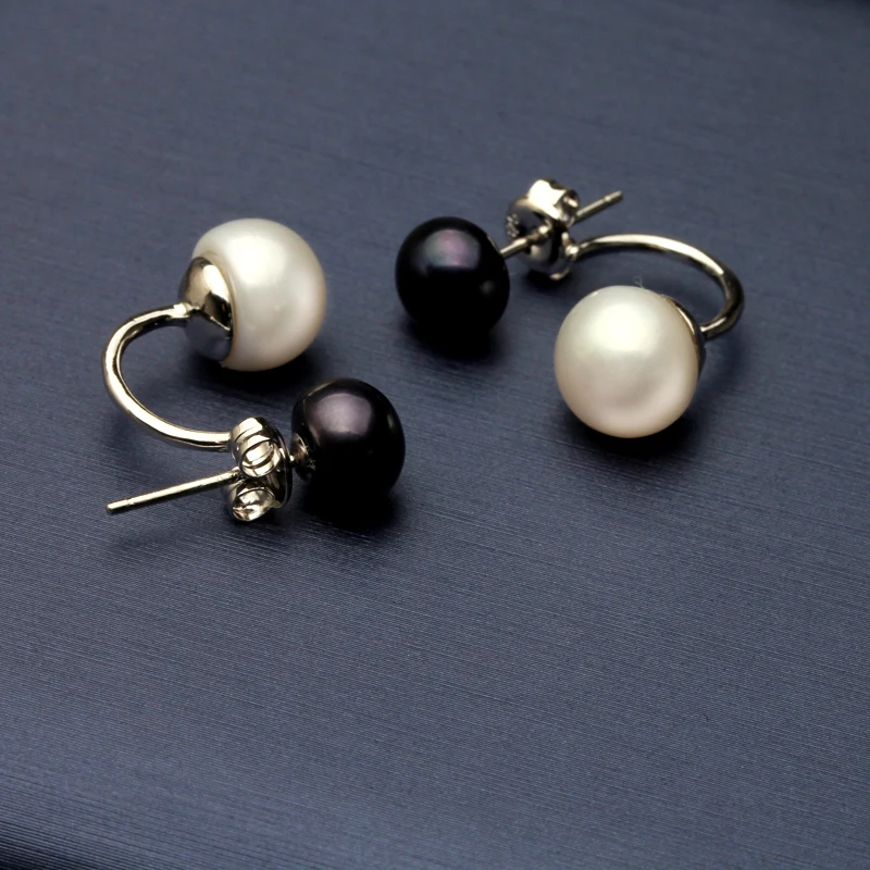 Natural Pearl Stud Earrings Jewelry S925 Sterling Silver Genuine White Black Double Pearl Earrings Party 6
