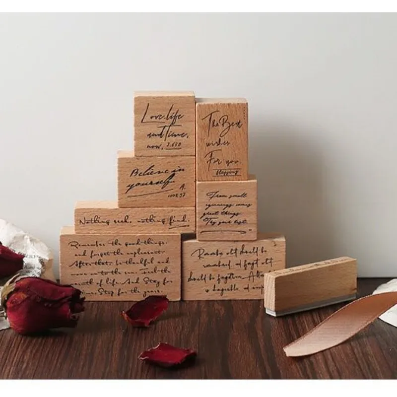 8pcs Scrapbooking Wooden Stamps Letter Sentence Paragraph Design Plan