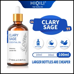 HIQILI 100ML Clary Sage Essential Oils,100% Pure Natural for Aromatherapy | for Diffuser，Humidifier，Massage | Strengthens Immune